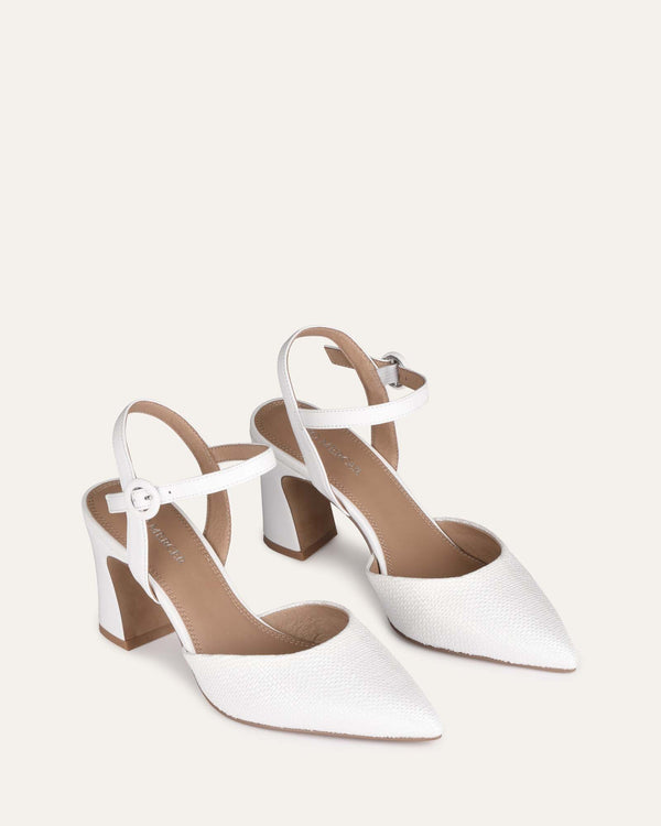 ALTON MID HEELS WHITE RAFFIA - Jo Mercer