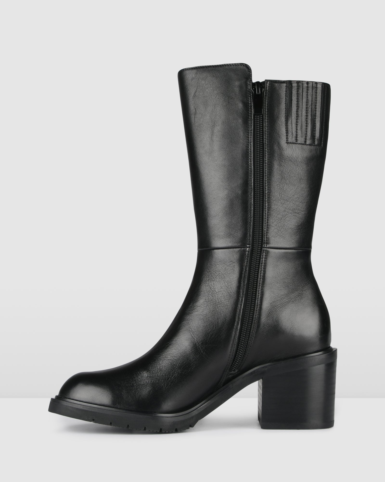 Calf high hotsell black leather boots