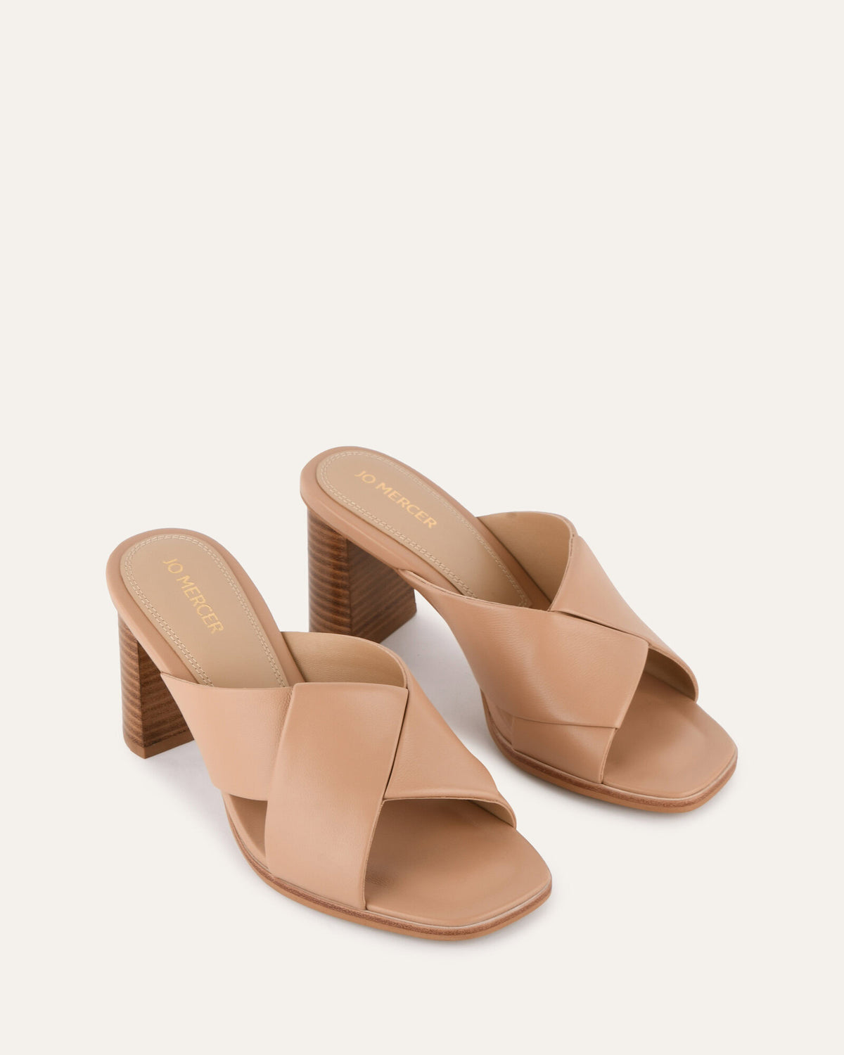 CARRIE MID HEEL SANDALS BEIGE LEATHER