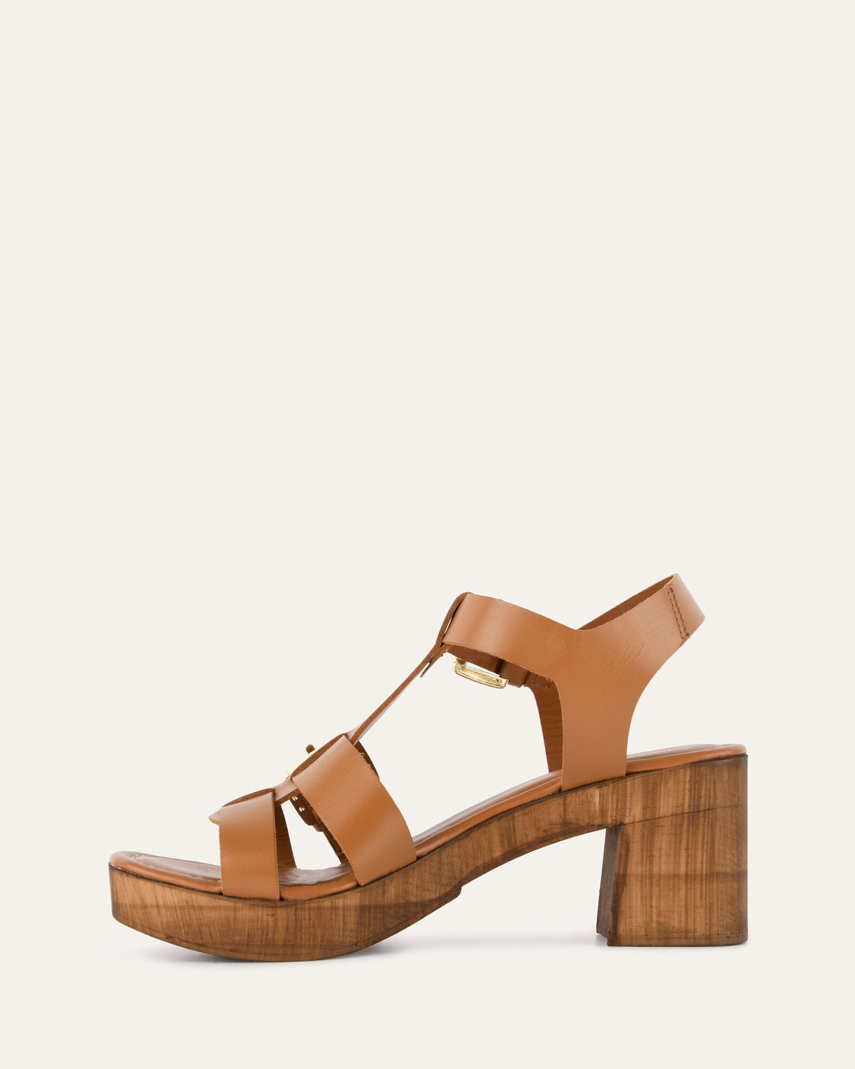 CATERINA MID HEEL CLOG SANDALS TAN LEATHER