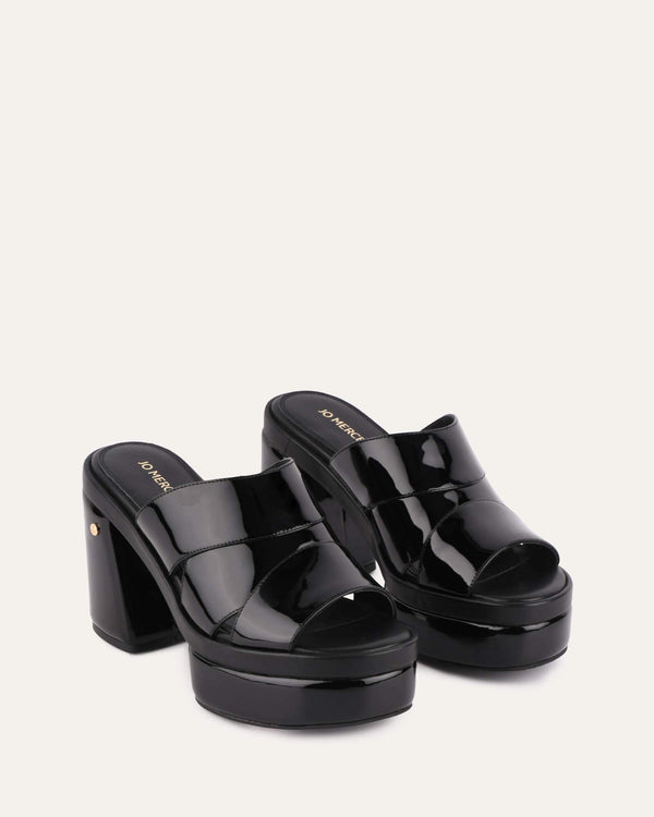 FAYE HIGH HEEL PLATFORM SANDALS BLACK PATENT - Jo Mercer