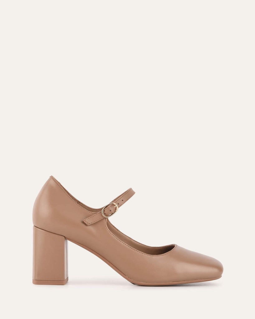 Mid heel tan outlet shoes