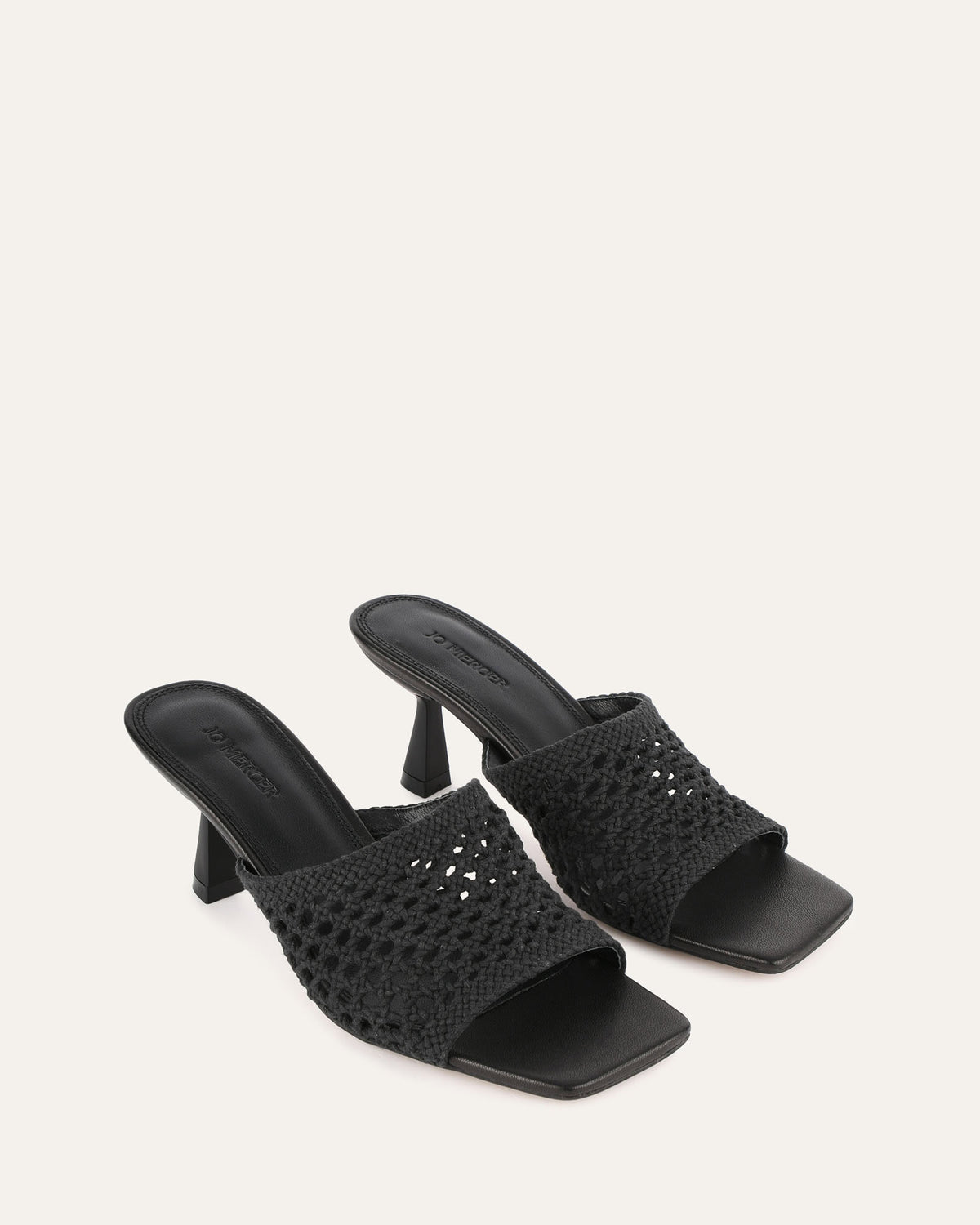 JORDYN MID HEEL SANDALS BLACK TEXTILE