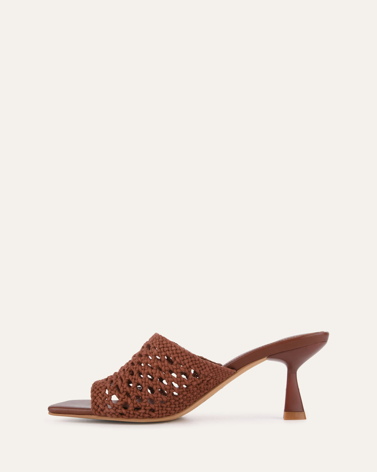 JORDYN MID HEEL SANDALS COGNAC TEXTILE