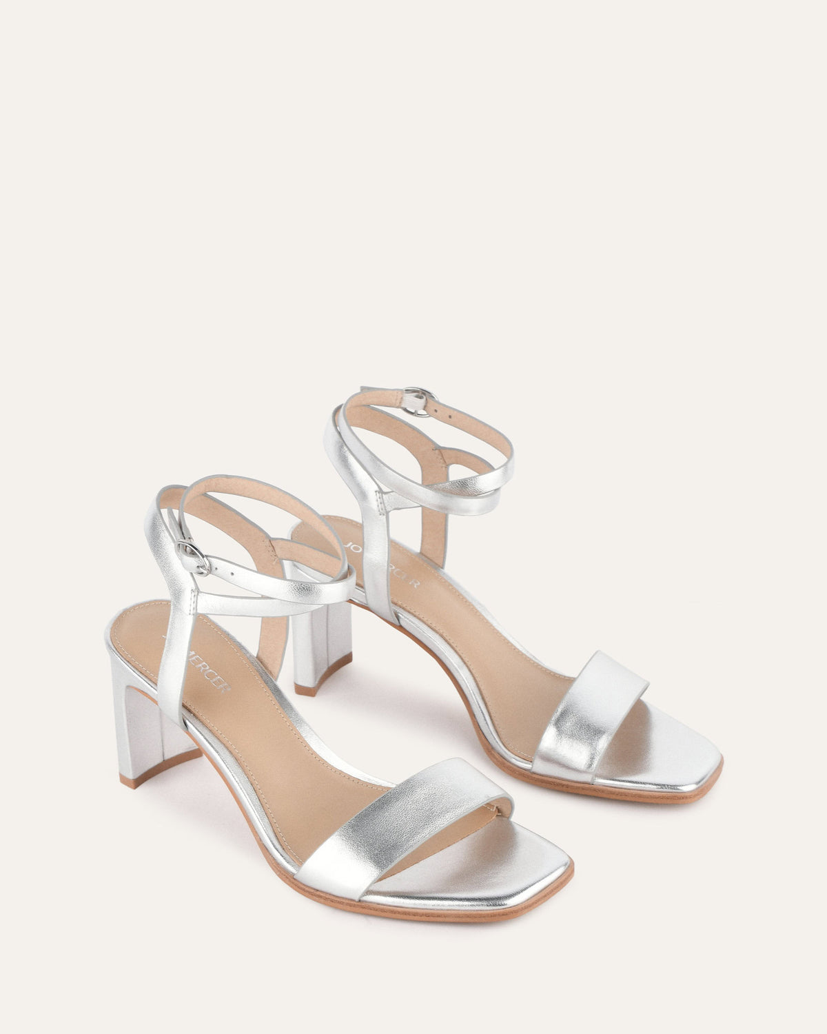 NATSU MID HEEL SANDALS SOFT SILVER LEATHER