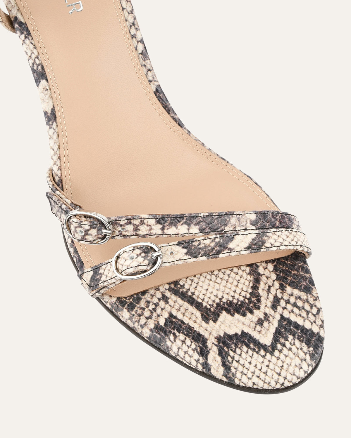 ROMY HIGH HEEL SANDALS NATURAL SNAKE PRINT LEATHER