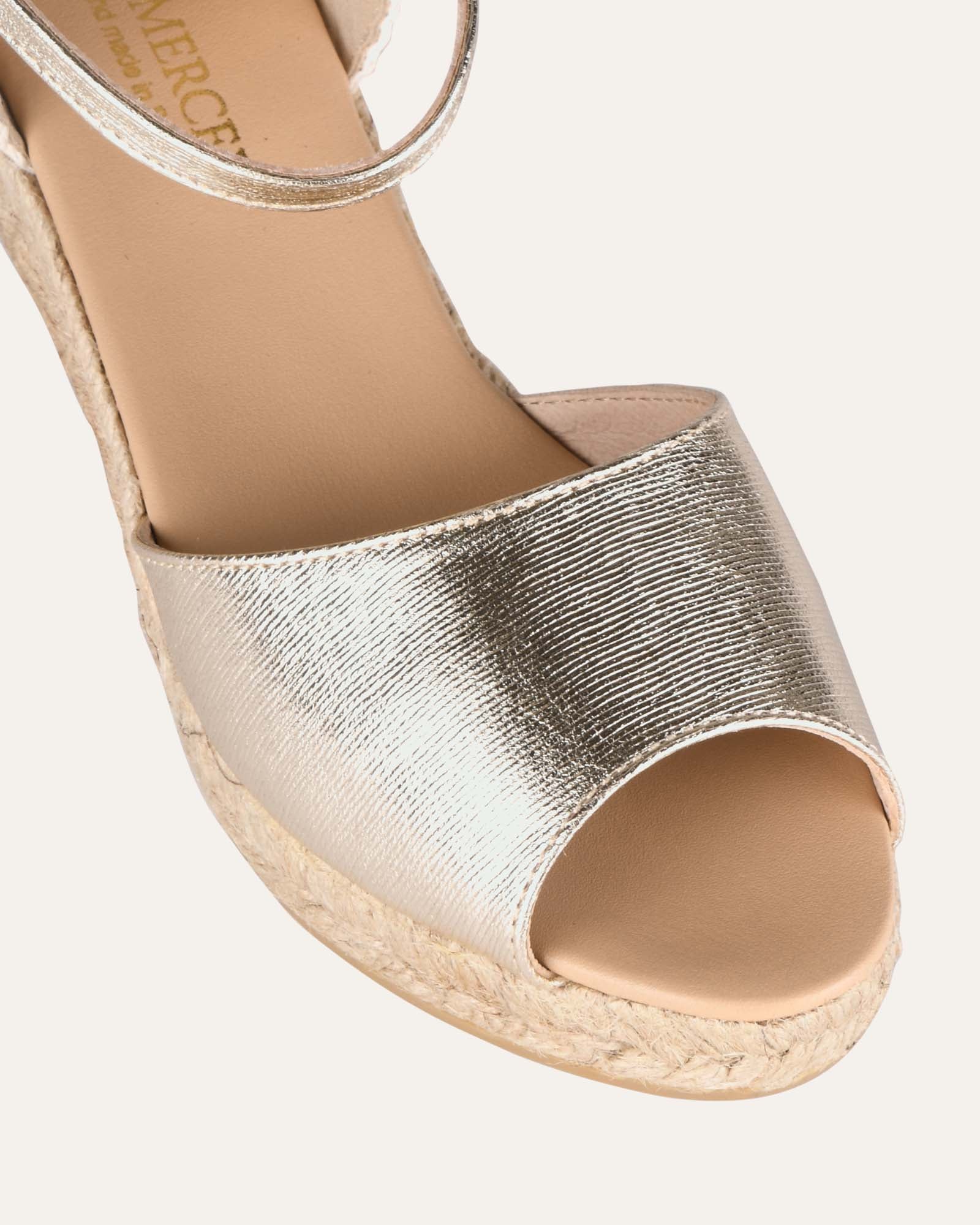 Gold on sale leather wedges