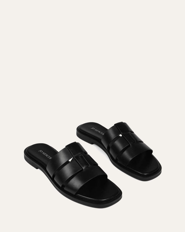 SARITA FLAT SLIDES BLACK LEATHER - Jo Mercer