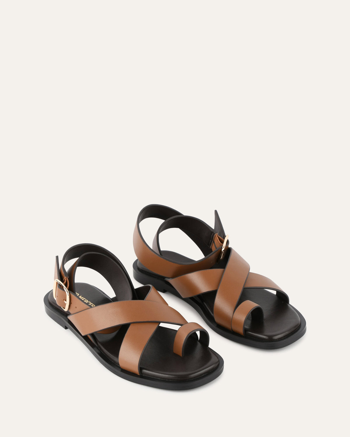 SHONA FLAT SANDALS DARK TAN LEATHER