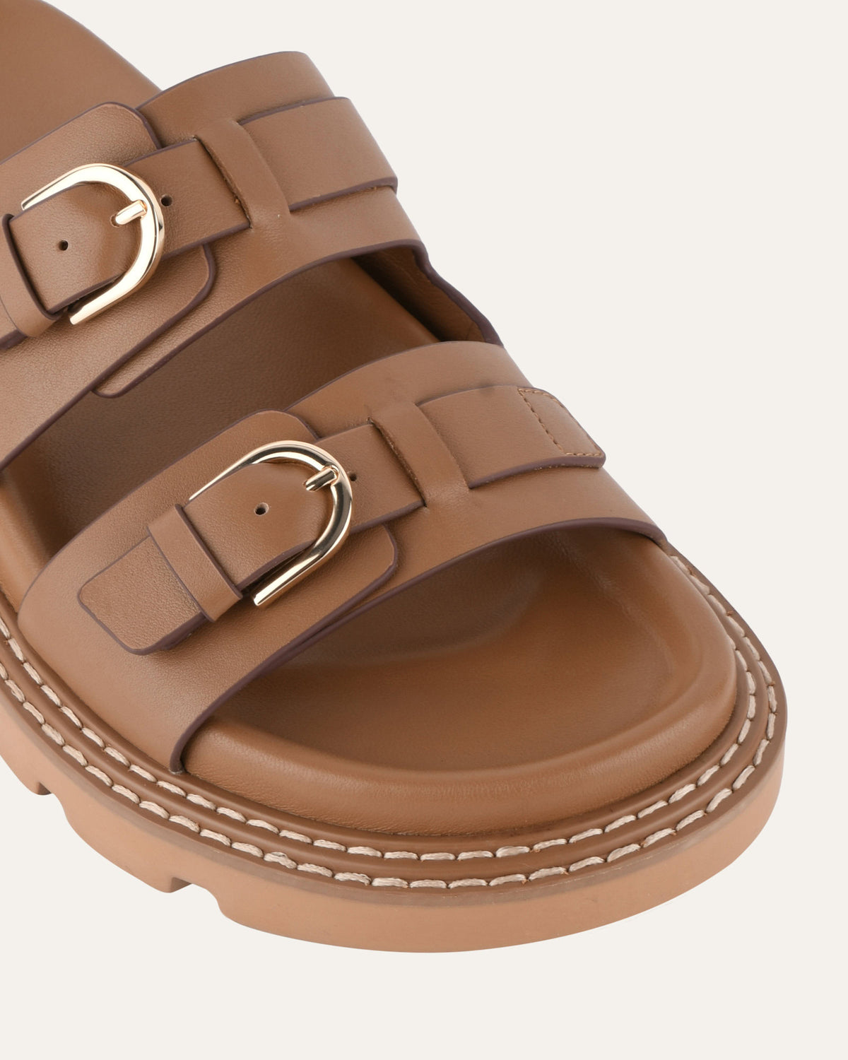 VICHY FLAT SANDALS TAN LEATHER