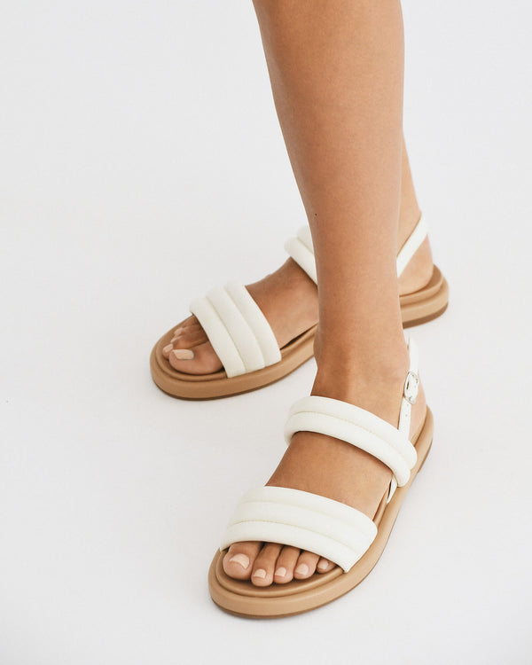 CABEL FLAT SANDALS WHITE LEATHER - Jo Mercer