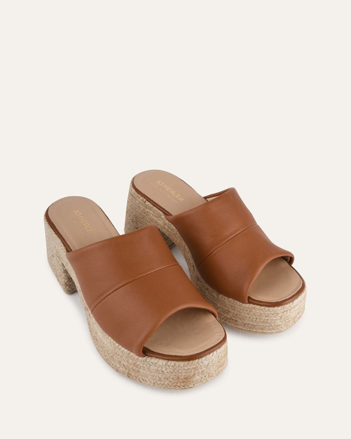 KRISTEN HIGH HEEL ESPADRILLE SANDALS TAN LEATHER